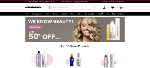 Beauty Plus Salon Home page with 15% coupon