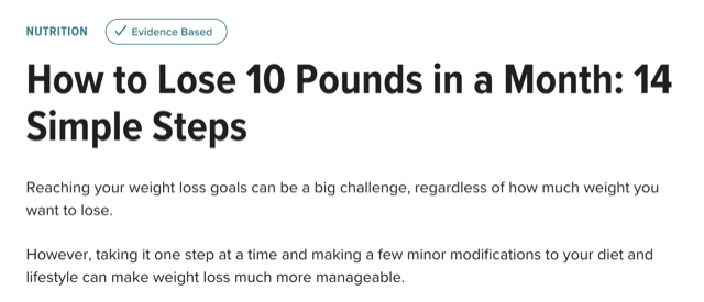Article headline reading: “How to Lose 10 Pounds in a Month …”
